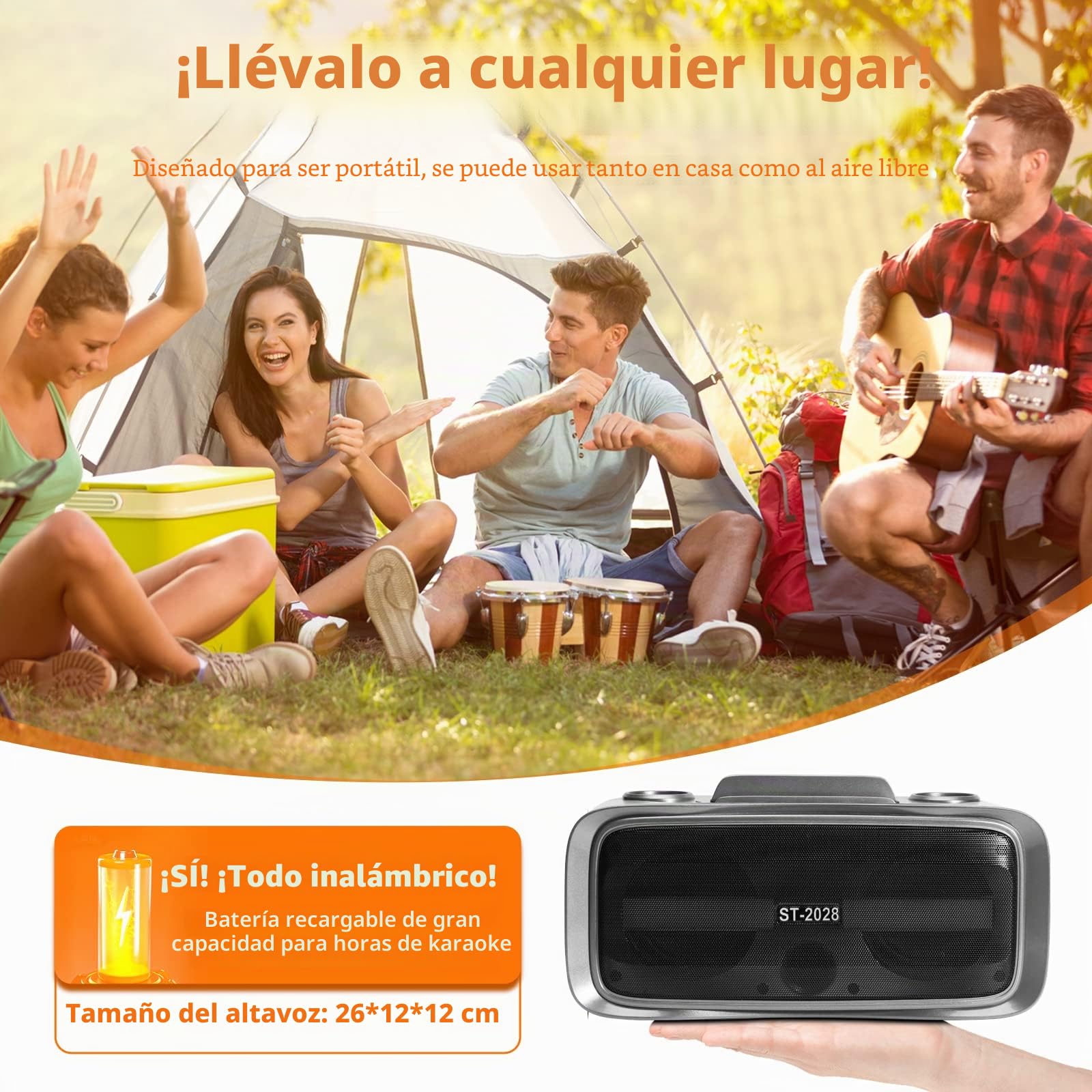 Karaoke Bluetooth con 2 Micrófonos Inalámbricos, Altavoz Portátil para Adultos,Sistema PA de Fiesta con Luces de Discoteca para Party, Cumpleaños, Viajar