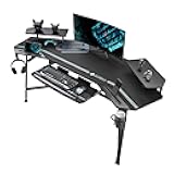 Aero 72 Inch Gaming Desk with Keyboard Tray, Large Computer Desk Led Lights, Wing-Shaped Monitor Stand Dual Headphone Hanger Cup Holder for Studio,Streamer,Live,Black