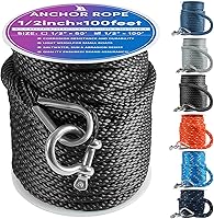 Vista 34 de Cuerda de anclaje premium de 50 pies x 1/2 pulgadas, línea de anclaje trenzada sólida MFP para barco con dedal y grillete - Negro