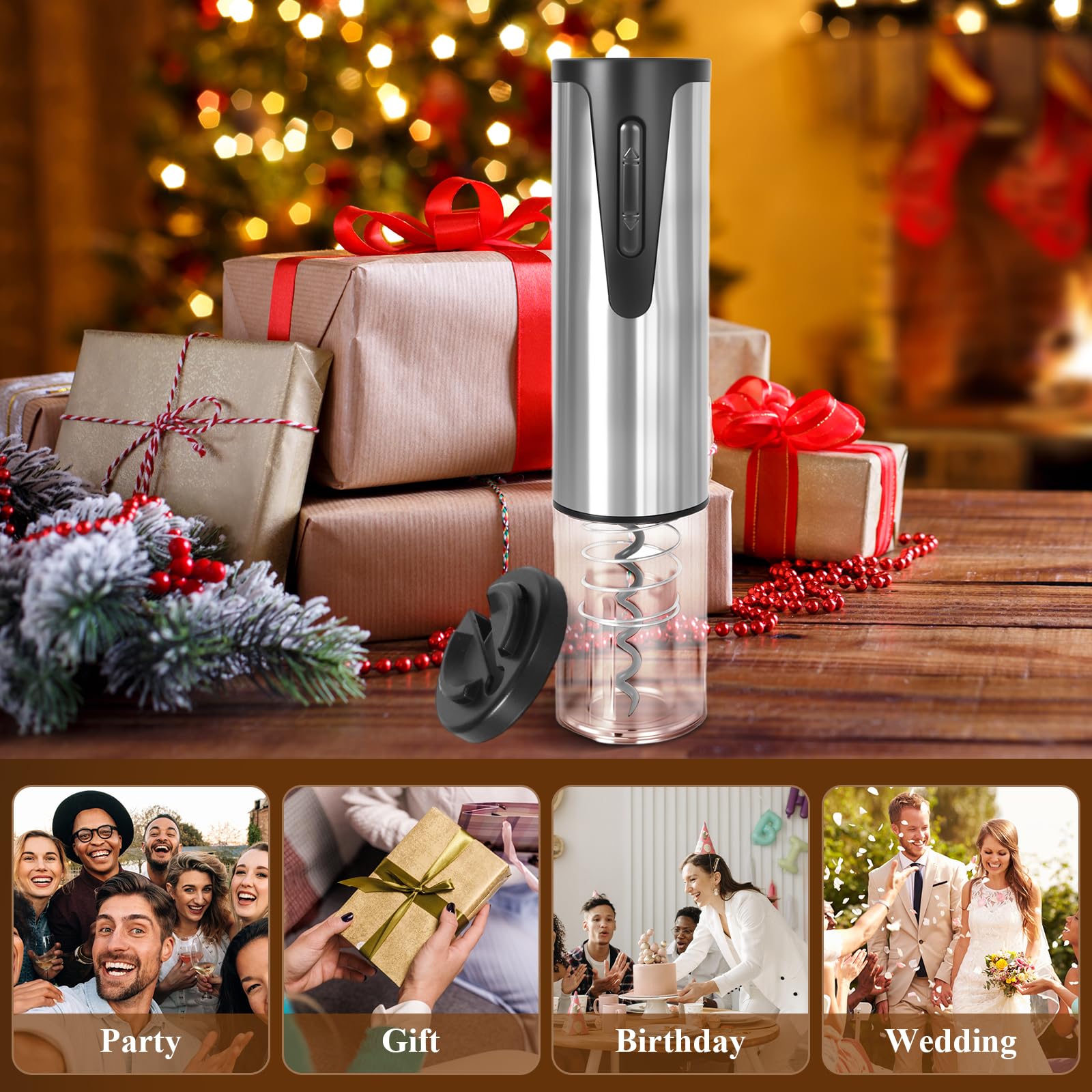 Abrebotellas de vino eléctrico, sacacorchos automático eléctrico recargable con cortador de papel de aluminio y cable de carga USB para Hogar,Bar y como Regalo,Plata