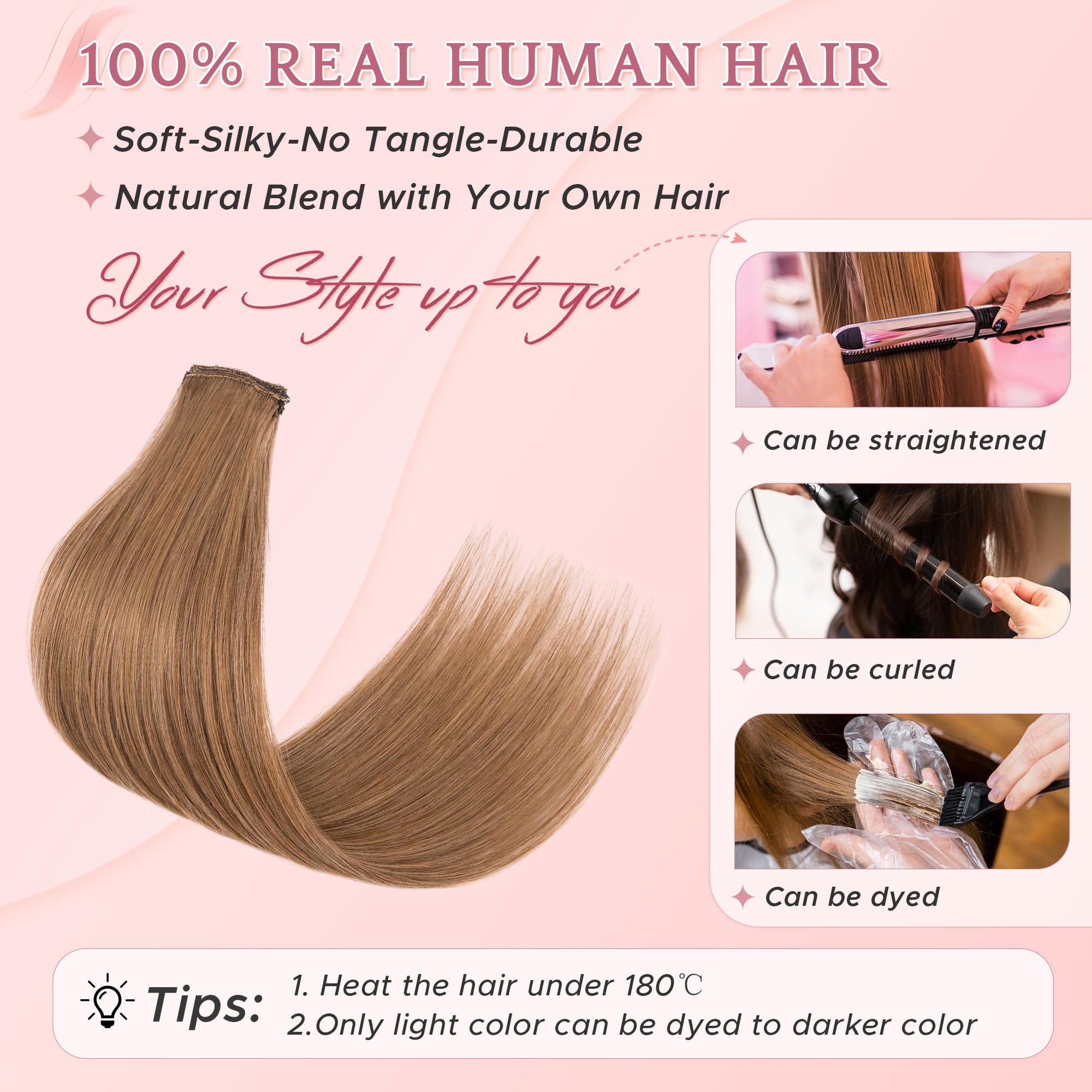 50cm Extension Capelli Veri Clip 6PZ #6 Marrone Chiaro Silk Lace Naturali per Capelli Sottili (44g)