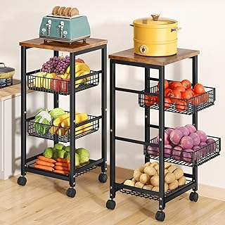 SNTD Fruit Basket Vegetable Stand for Kitchen Pantry, Pull Out Metal Wir...