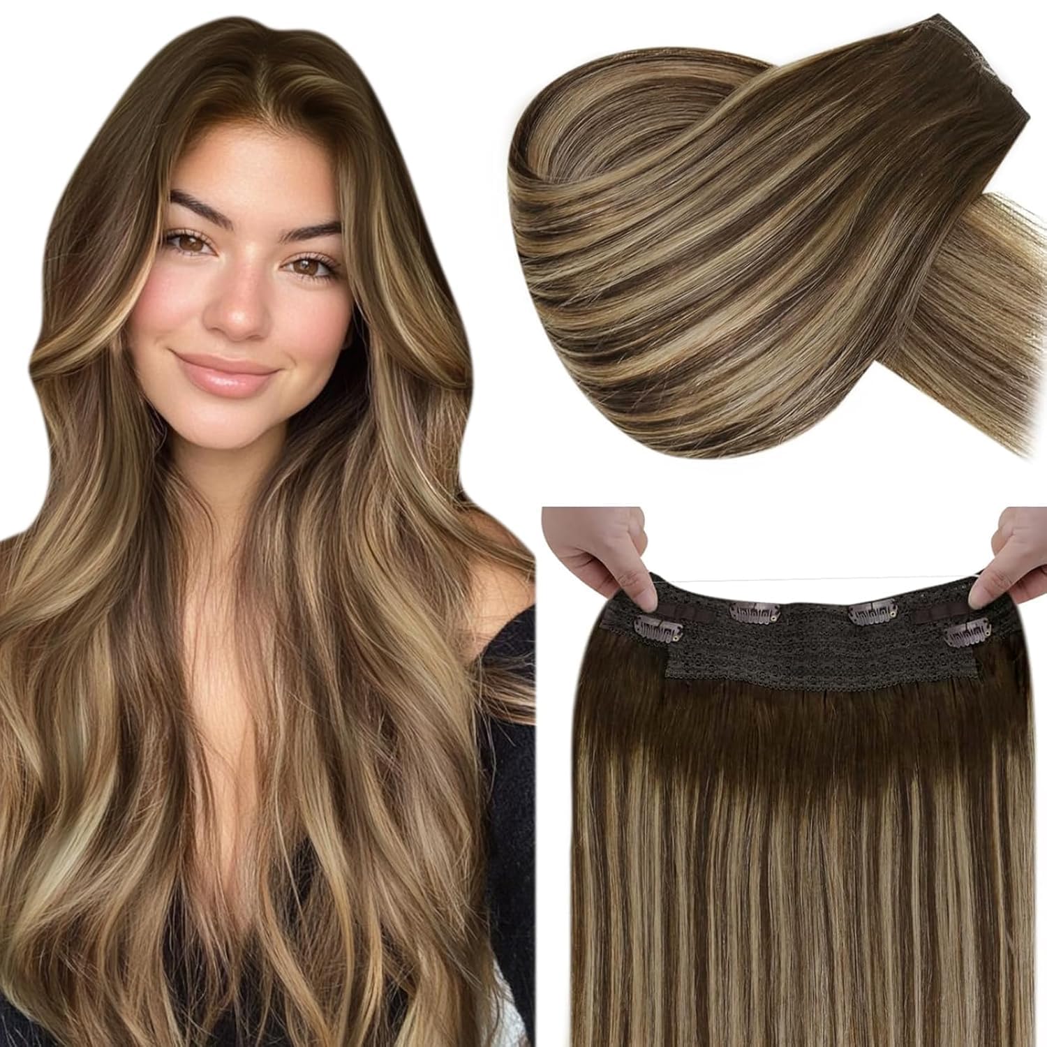 LaaVoo Wire Hair Extensions Human Hair 18 Inch Medium Brown Wire Human Hair Extensions Light Brown Human Hair Extensions Long Straight Hair 86g — view 56
