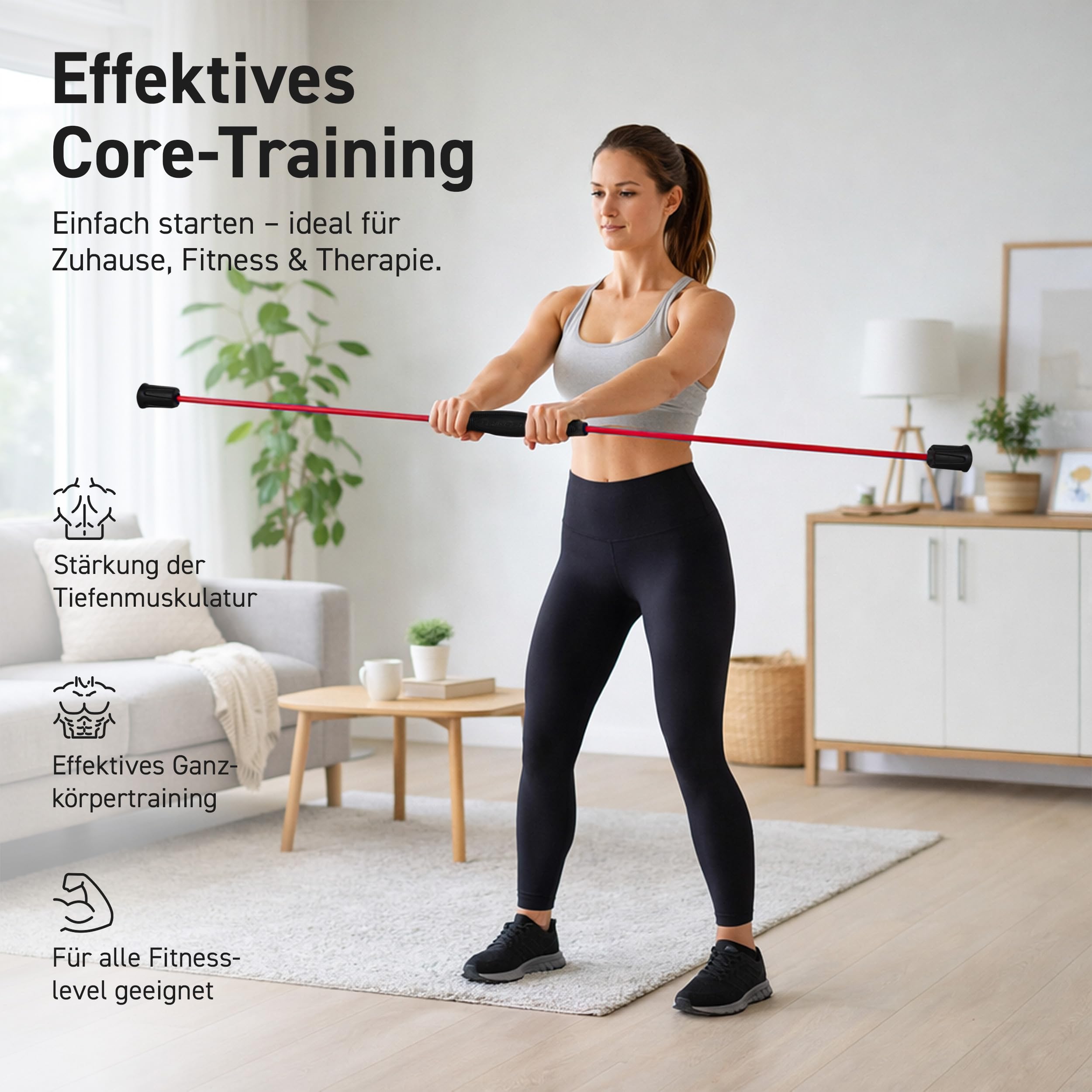 MSPORTS Bâton vibrant de qualité supérieure 160 cm – Bâton de fitness en fibre de verre pour entraînement complet du corps en rouge ou bleu
