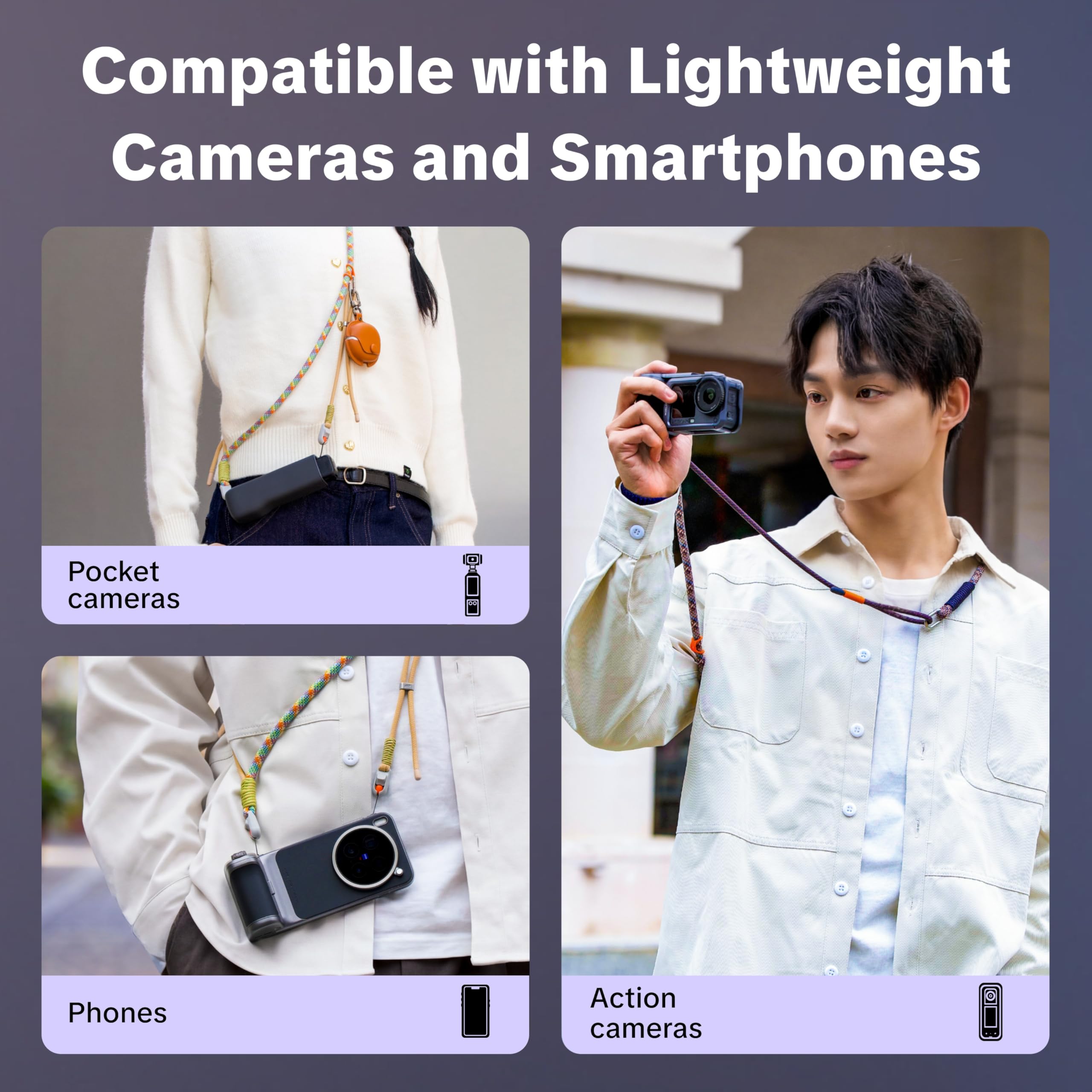 PGYTECH Correa Cámara para DJI Osmo Pocket 3, Correa 2 en 1 de Cuello y Muñeca con Sistema de Liberación Rápida Mini, Cordón Trenzado de Alta Resistencia, Carga Máx 10kg, Ajustable, Single Braid