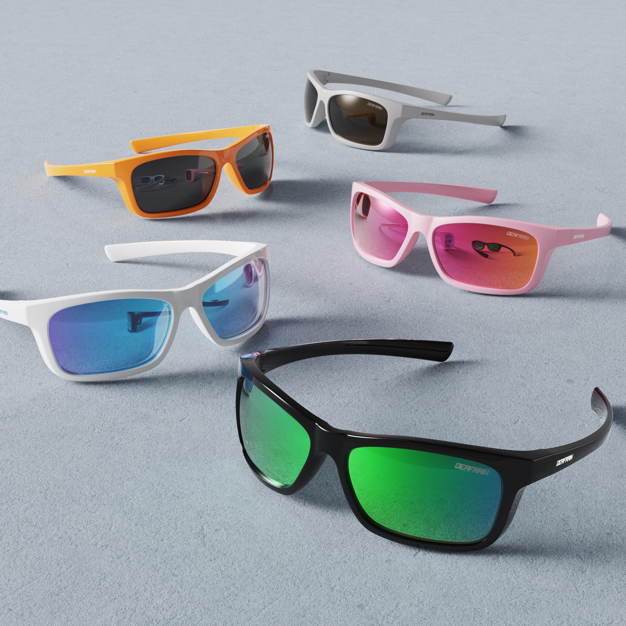 DEAFRAIN Occhiali da sole sportivi polarizzati per bambini e bambine, montatura flessibile, per baseball, corsa, pesca, età 7-14 anni