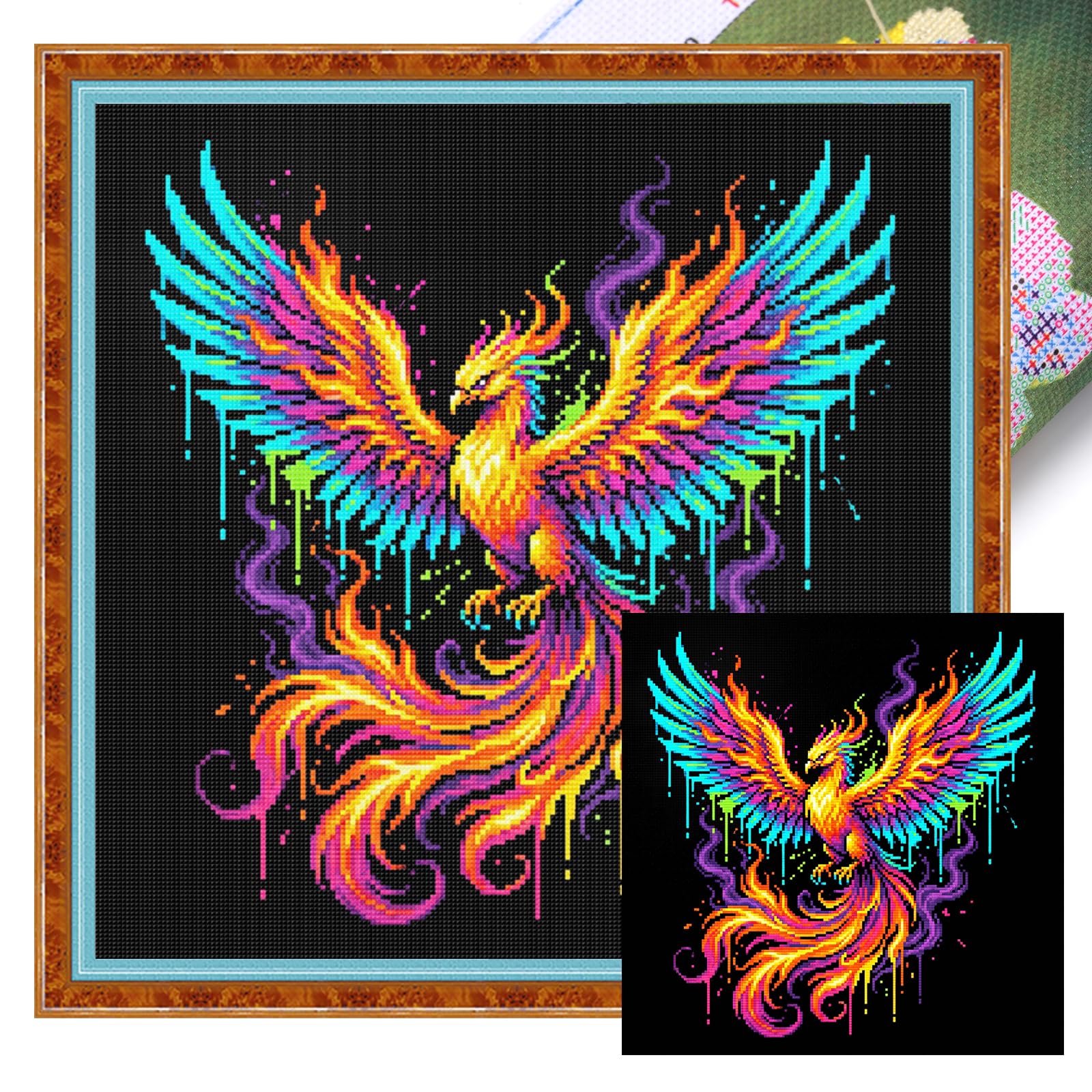 POETRYDRAW Fire Phoenix Full 14CT DIY Stamped Cross Stitch Kits 11.81x11.81inch Embroidery Needlepoint Starter Kits for Beginners Adults Home Decor (Fire Phoenix)