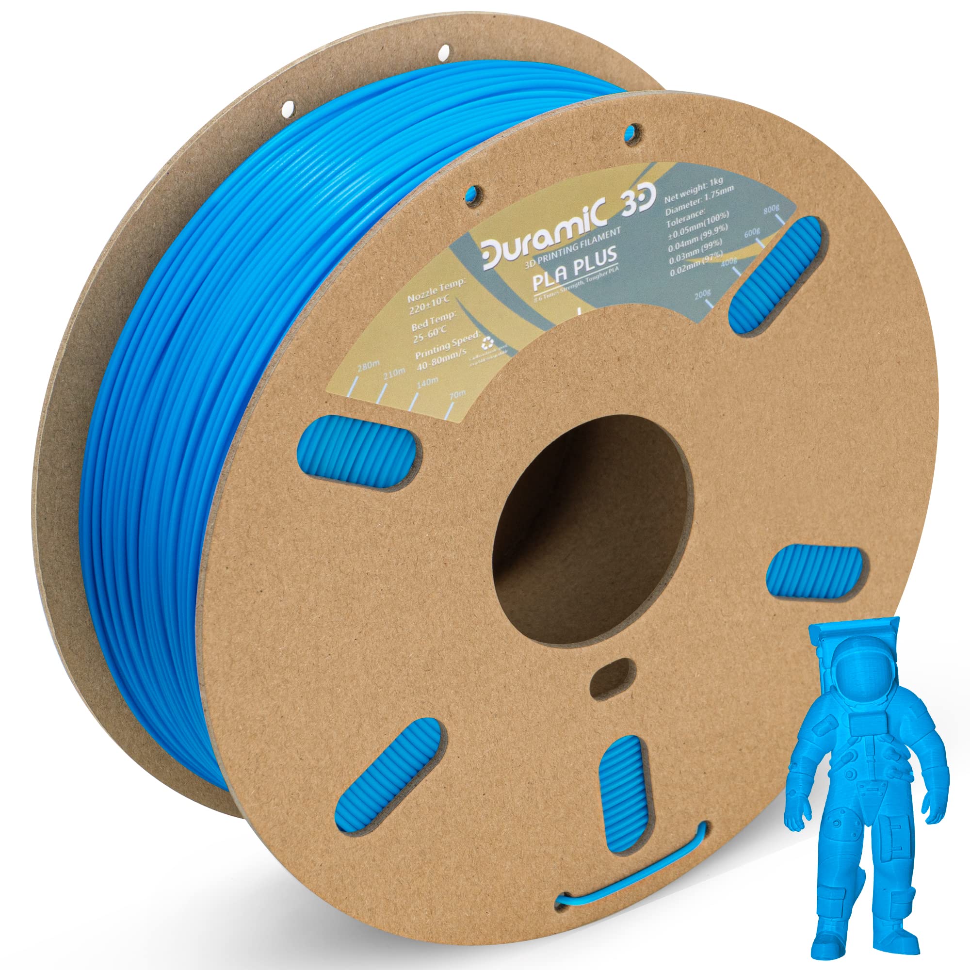 DURAMIC 3DPLA+ Filament 1.75mm 1Kg Electric Blue, PLA Plus 3D Printer Filament 1Kg Spool(2.2lbs) PLA Pro Tougher and Stronger, Dimensional Accuracy Probability +/- 0.02mm