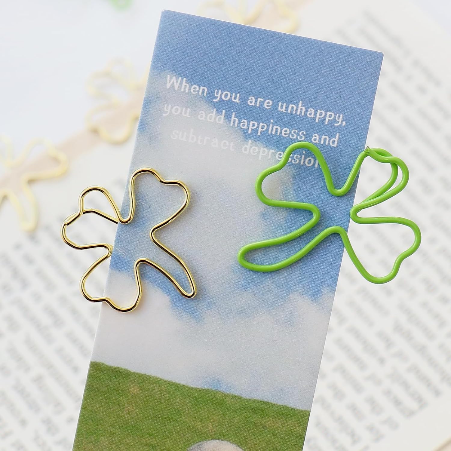 Leaf Clover Green Paper Clips, 60PCS Cute Shamrock Gold Clips St Patricks Day Office Teacher Gifts image 5