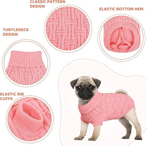 Miniatura 4 de ASENKU Suéter pequeño para perro, ropa de punto para clima frío, ropa clásica de cuello alto grueso y cálida para chihuahuas, bulldogs, perros