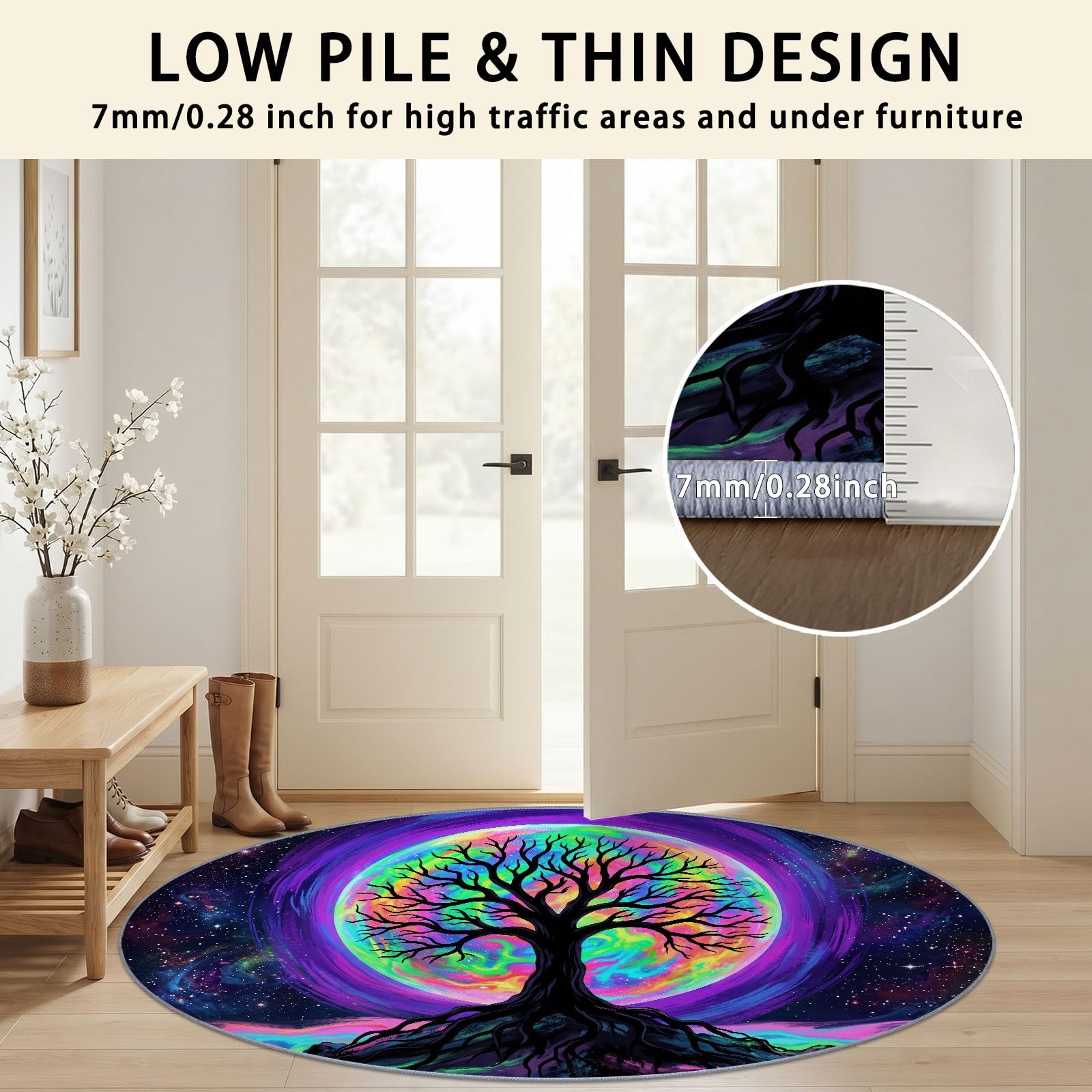 Générique 150 cm Tapis Rond De Style Fantaisie Tapis Arbre De Vie Lune Galaxie Ultra Fin, Doux, Antidérapant, Lavable - Convient pour Chambre à Coucher Entrée Salle à Manger Dortoir Familial