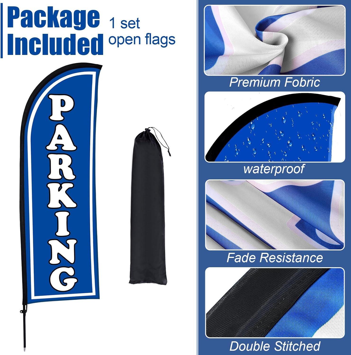 Parking Feather Flag Set 7 ft Tall Parking Advertising Banner Flag with Shop Feather Pole Kit and Ground Stake and Portable Bag for Business Promotion Outside Event(Blue) - Image 5