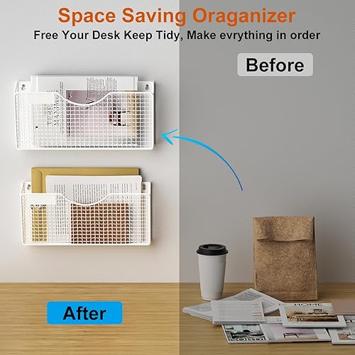 Miniatura 5 de MFTEK Soporte magnético para archivadores, 3 bolsillos individuales, carpeta de archivos de malla para montaje en pared, sin perforar, organizador