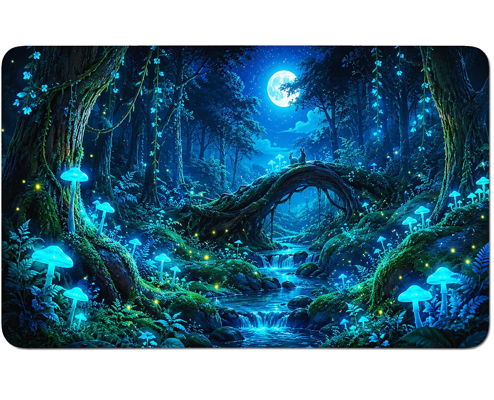 RWUTYTIUL Green Forest Dream for TCG Playmat 24 X 14 Inch with Play Zones, Stitched Card Game Mat for Commander Board MTG RPG CCG Desktop Tablet Mouse Pad for Enthusiasts Playing Accessories — image 1