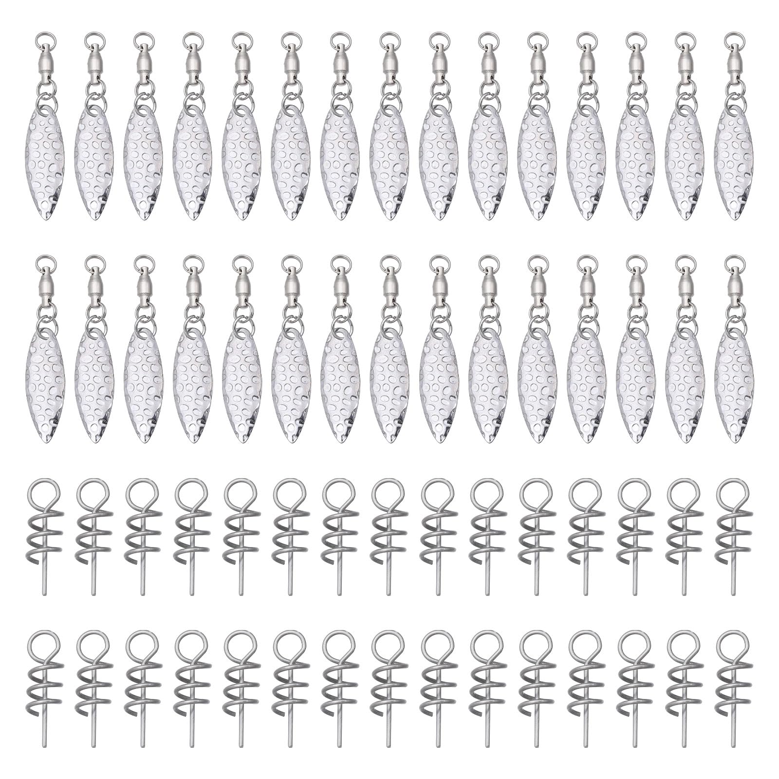 CHGCRAFT 30PCS Spinner Blades with Ball Bearing and 30PCS Fishing Spring Pins Willow Fishing Blades Lure with Swivels Tail Spinner Lure Fish Attractor