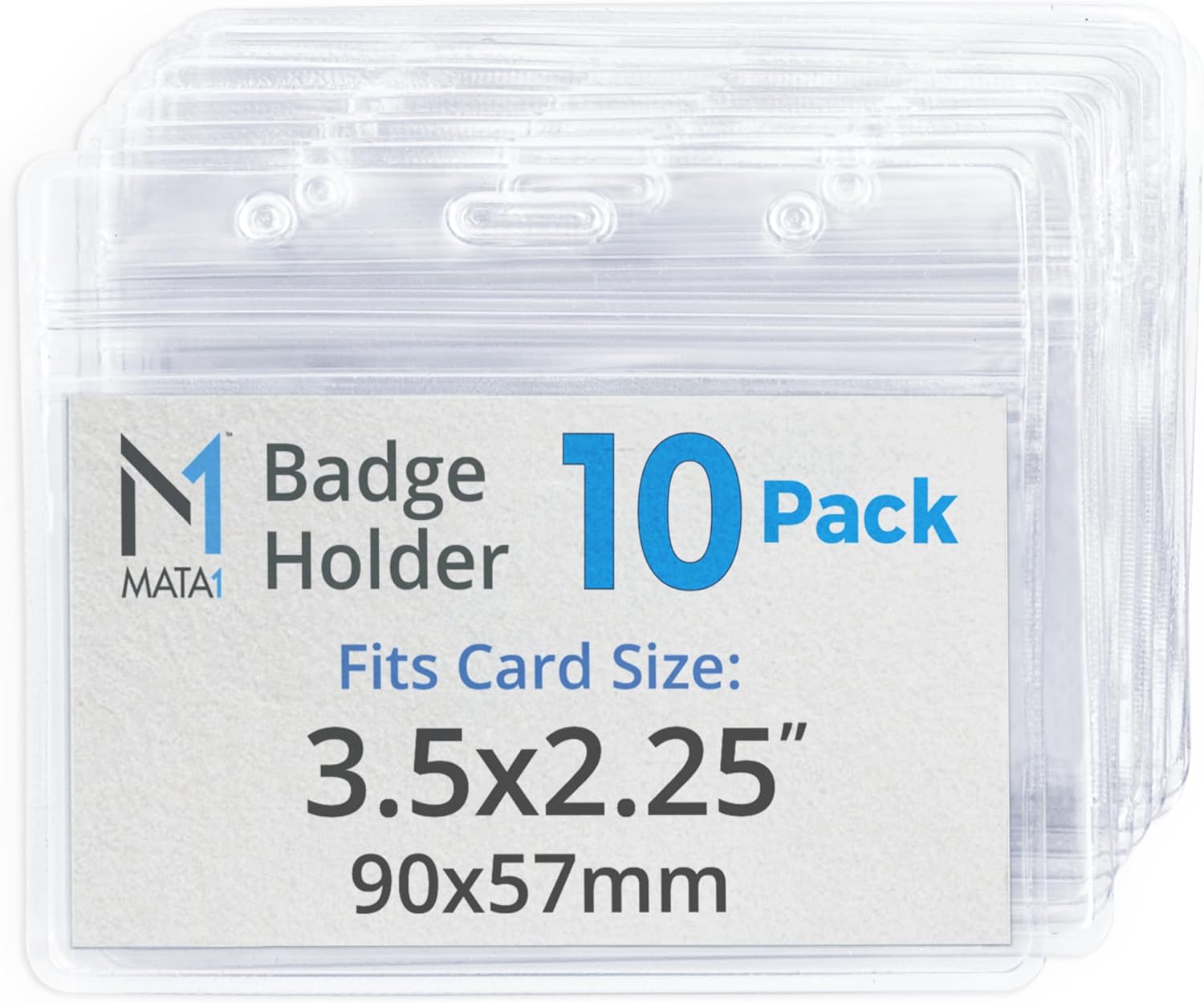 Mata1-USA Extra-Thick Plastic Card Holder (Clear, 3.5x2.25 Inch, 250 Pack), Horizontal Badge Holder for ID Name Badge with Zipper