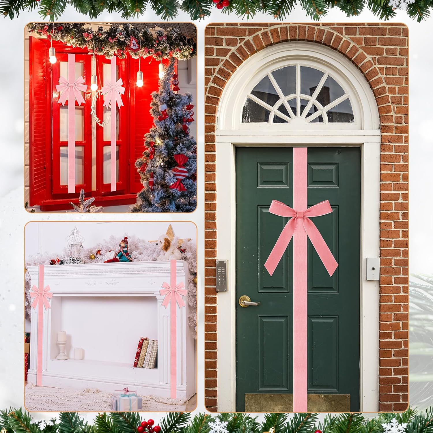 Crowye 14 Pcs Valentine's Day Cabinet Ribbons Bows Include 2 Pcs 14 x 6.6 Ft Large Valentine's Day Door Bows Ribbons Decorations for Party Home Kitchen Gifts Supplies(Pink,Velvet,Novel)