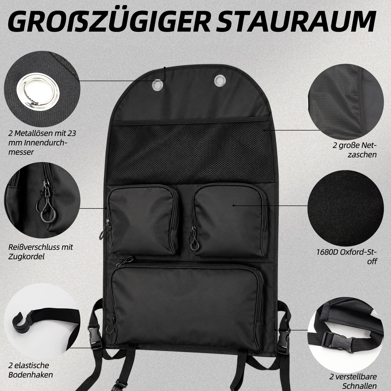 Organizer-Tasche für einen Autositz, Aufbewahrungstasche mit mehreren Fächern, passend für Volkswagen T5, T6 und T6.1, wasserdicht und feuchtigkeitsbeständig, ideal für Camping und Reisen
