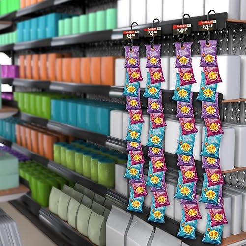 Miniatura 5 de HawHawToys Tiras colgantes de mercancía con ganchos, paquete de 6  Estante de chips de 33 pulgadas con 12 clips, soporte para chips, tira de