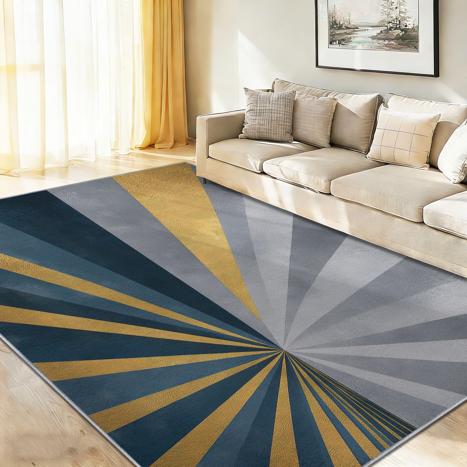 Tapis de salon lavable et antidérapant à motifs d'art