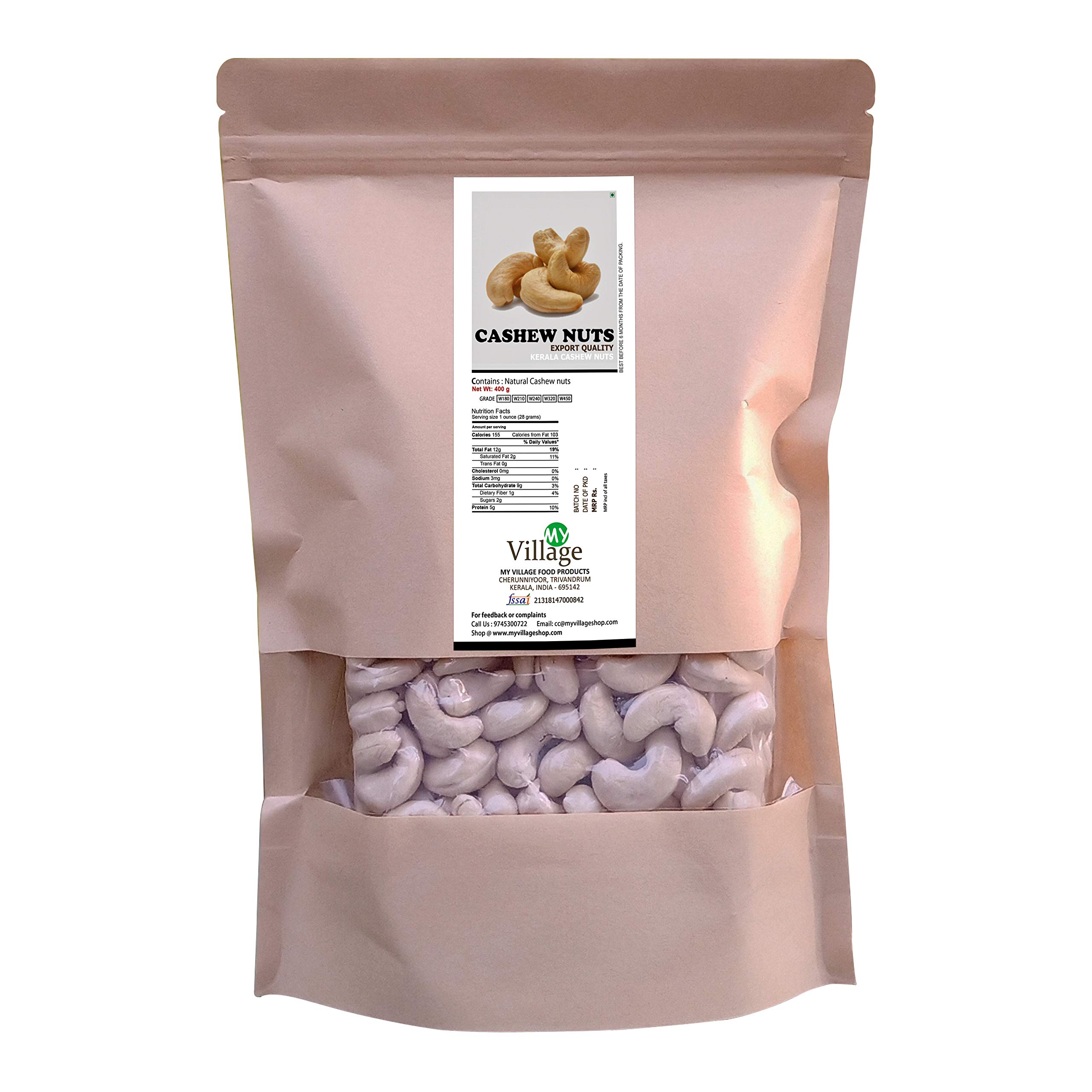 My Village Cashew Nuts, Kerala W240 Export Grade Whole Plain Kaju (400 gm) (B089B7W8W8) Amazon Price History, Amazon Price Tracker