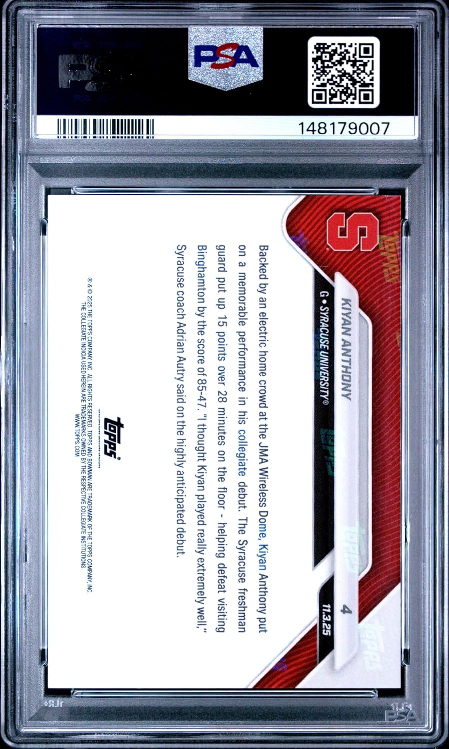 Graded 2025 Topps Bowman U Now Kiyan Anthony #4 Rookie RC Basketball Card PSA 10 Gem Mint
