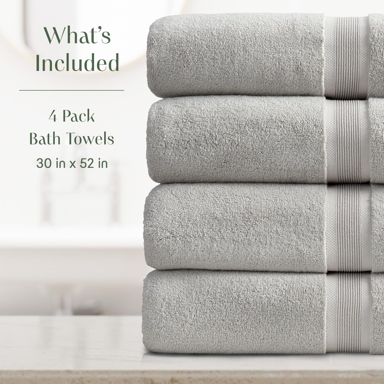 Springtree Home Luxury Bamboo Rayon Bath Towel Set of 4 | 35% Bamboo Rayon - 65% Cotton | Absorbent Quick-Dry Towels for Bathroom | Oeko-TEX Standard 100 Cotton | Grey - 4 Pack - Image 2