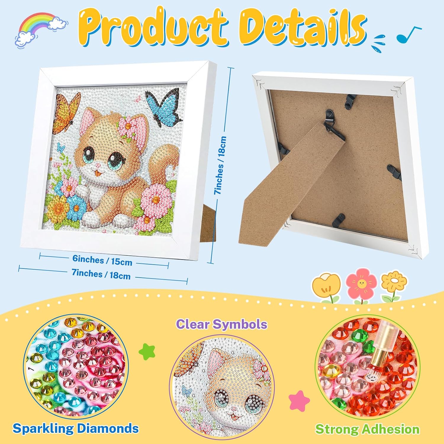 Fountor Cat Diamond Art Kits for Kids Ages 4-8-12 with Frame 7x7 Inch image 3