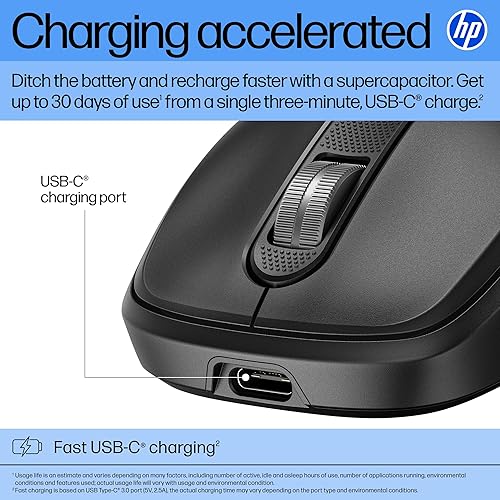 Miniatura 2 de HP Ratón inalámbrico recargable ultrarrápido 510, rueda de desplazamiento 2D, sin batería, 3 minutos de carga, diseño ambidiestro, 9C2F6AA