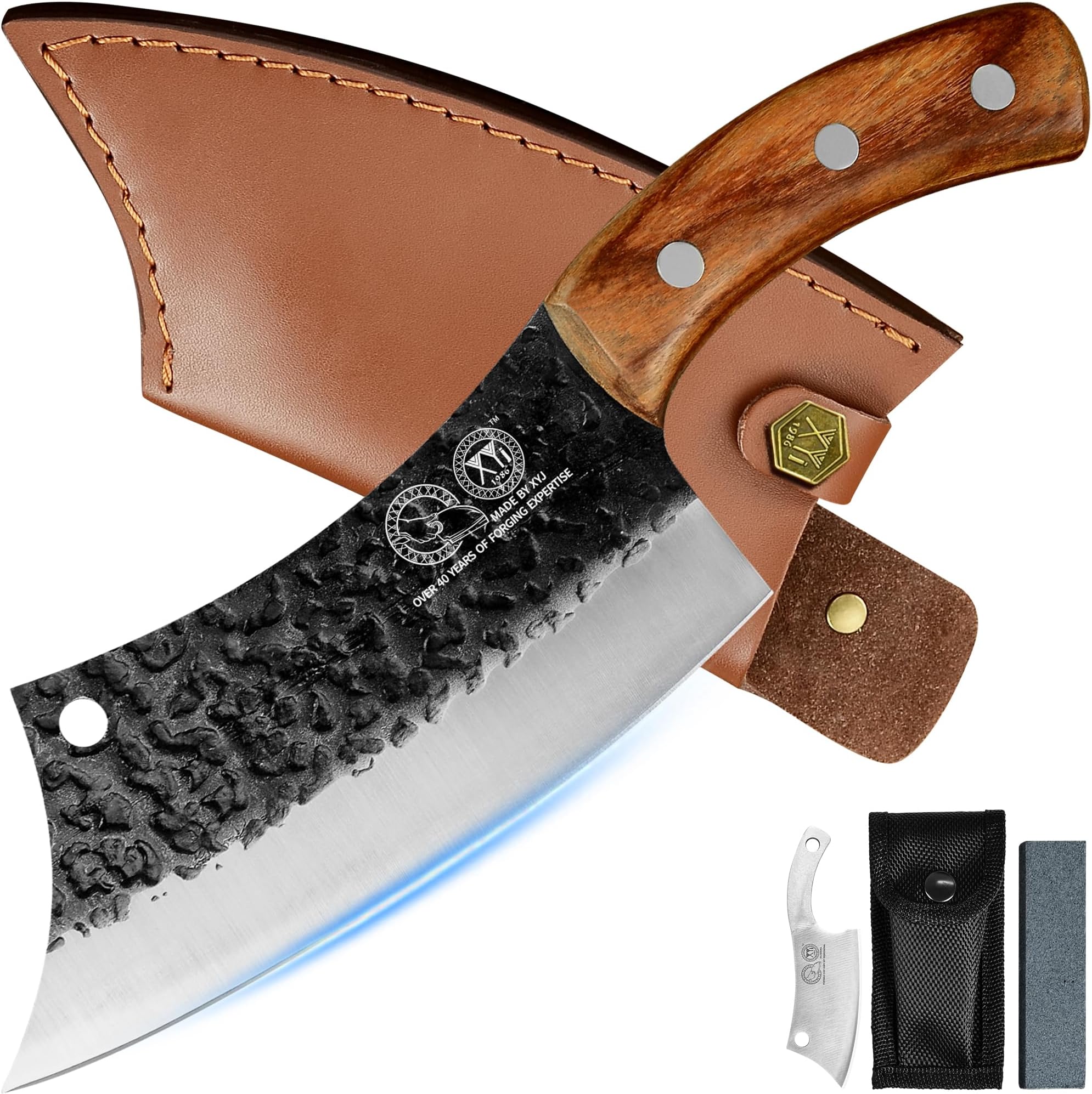 XYJ Authentic FULL TANG 6.2 Inch Kitchen Knife Chef Knives With Carrying Leather Sheath Slicing Cutting Butcher Knives For Meat Vegetable Cooking Tool, Meat Cleaver