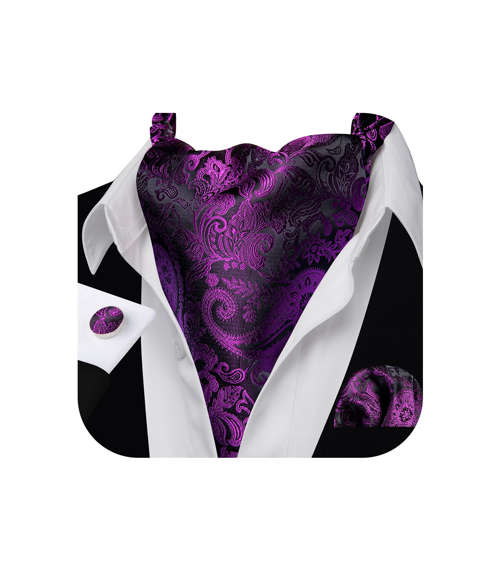 Barry.Wang Ascot for Men Cravat Tie Sets Paisley Scarf Self Tie Necktie