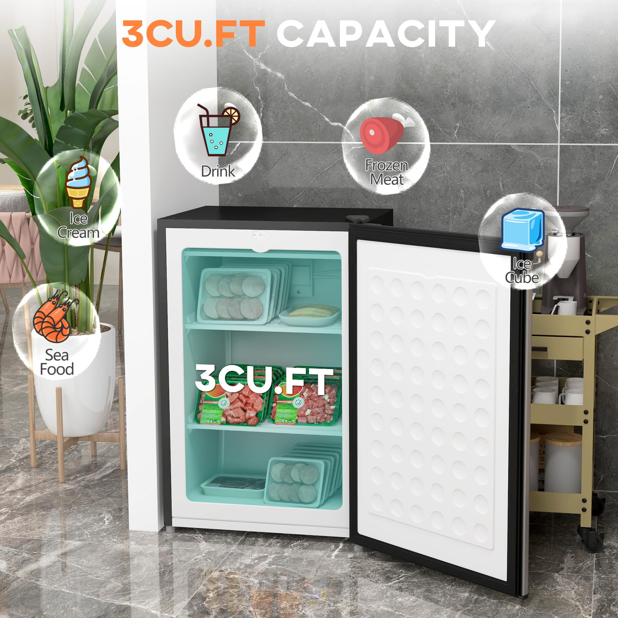 HOMCOM Mini Freezer Countertop, 1.1 Cu.Ft Compact Upright Freezer With Removable Shelves, Reversible Door For Home, Dorm, Apartment And Office, Silver on Fridge.com - View 2