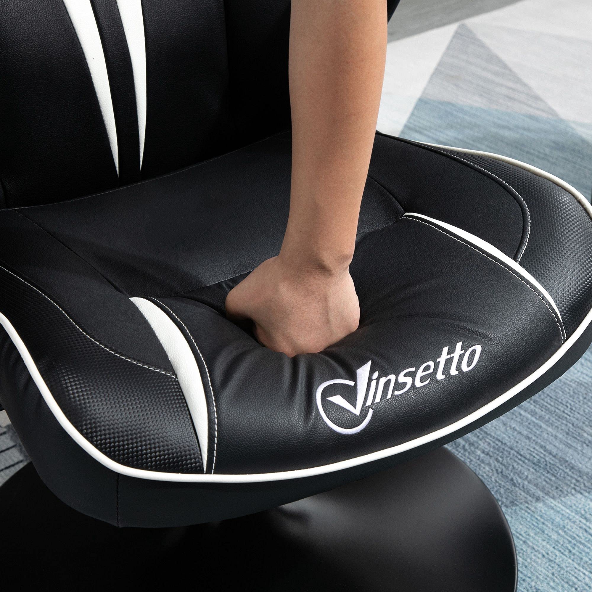 Vinsetto Fauteuil Gamer Chaise de Jeu Gaming pivotante 360° Ergonomique Hauteur réglable accoudoirs revelables Coussin têtière Inclus revêtement Similicuir 67 x 70 x 106-112 cm Blanc et Noir