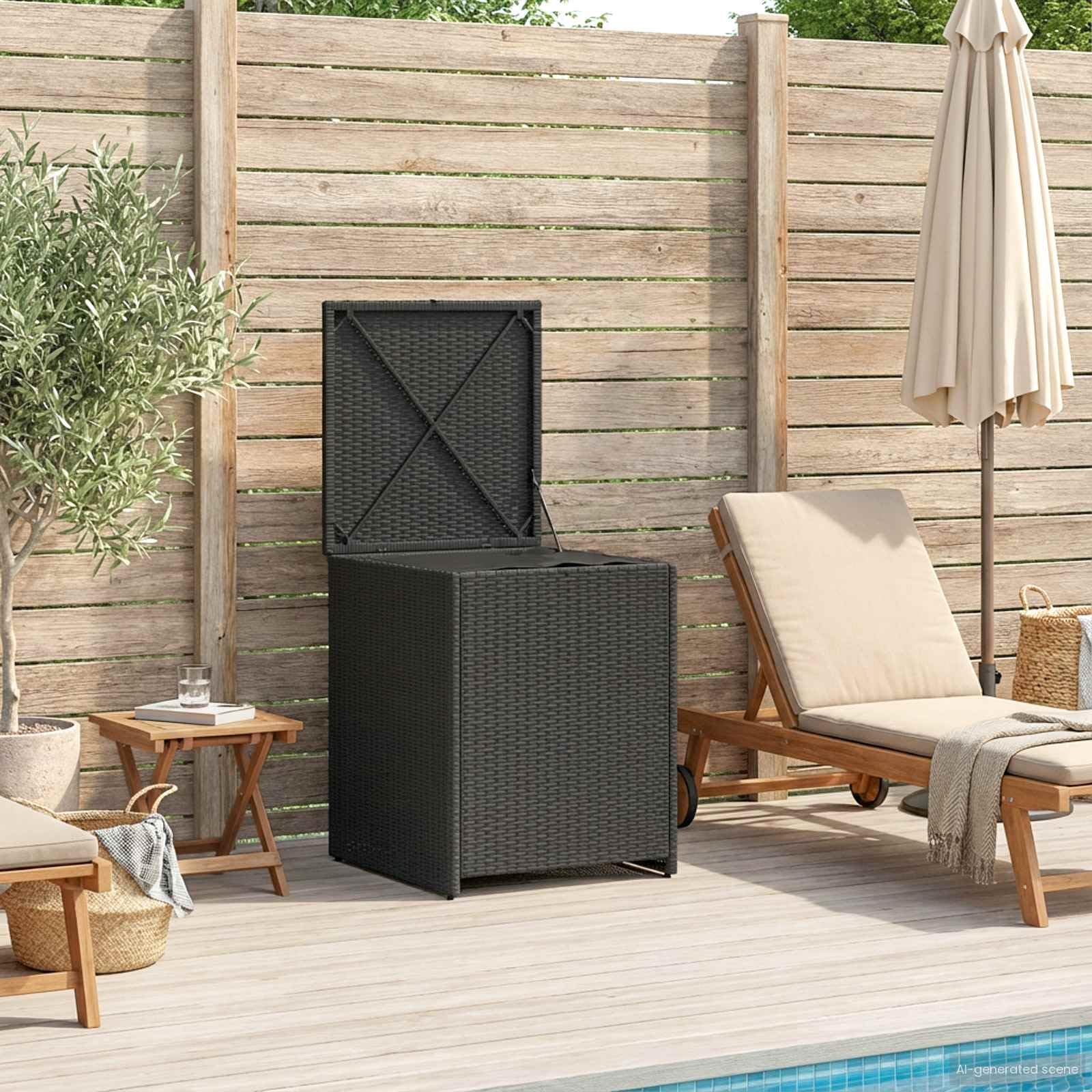 Cassapanca per cuscini in polyrattan, 55 x 55 x 69 cm, acciaio | Resistente alle intemperie, fodera impermeabile, piedini regolabili, per terrazze e giardini