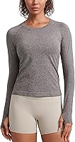 CRZ YOGA Women's Seamless Long Sleeve Workout Shirt - Breathable Running Gym Yoga Top Crewneck Thumb Holes Waist Length