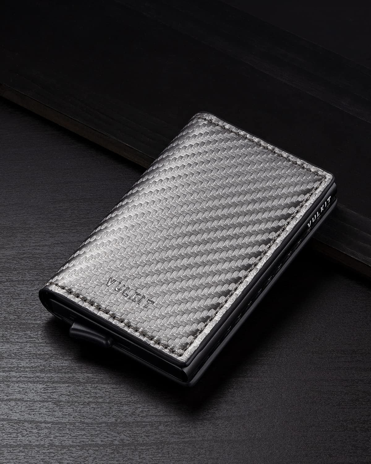 VULKIT Credit Card Holder RFID Blocking Leather Automatic Pop Up Wallet Aluminum Pocket Business Card Case