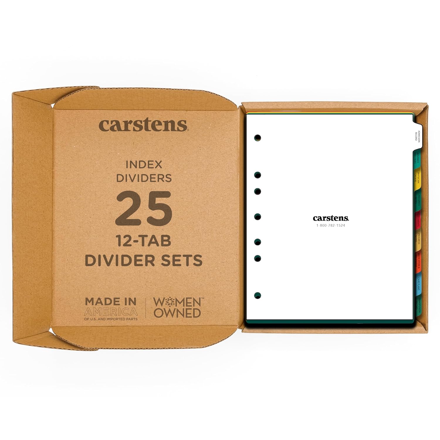Carstens Heavy Duty Plastic Adult Medical Care Divider Set, 12-Tab, 2680-0A, for Side-Opening 3-Ring and 5-Ring Binders