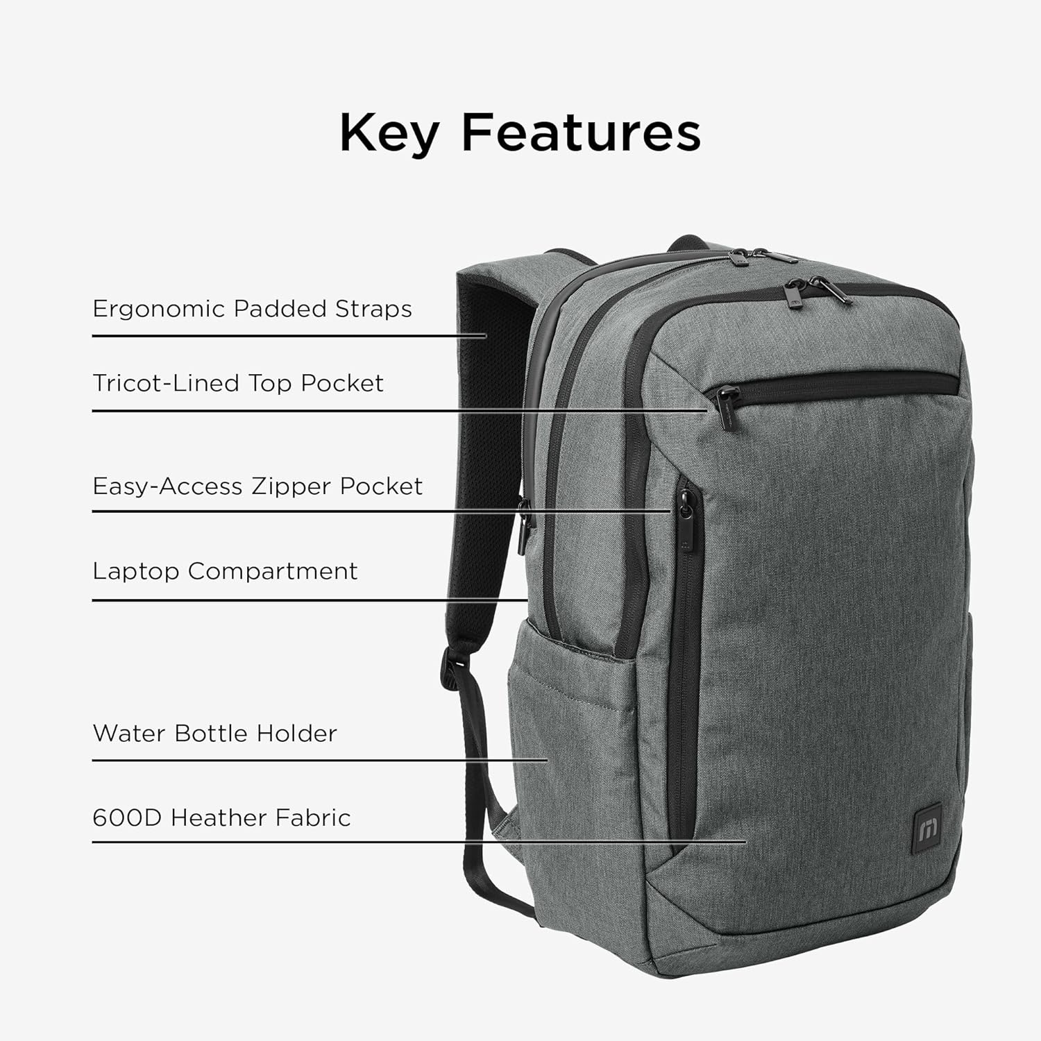 TravisMathew Duration Backpack with Laptop Sleeve, Water-Resistant Bag for Work, Travel & Hiking, Graphite Heather