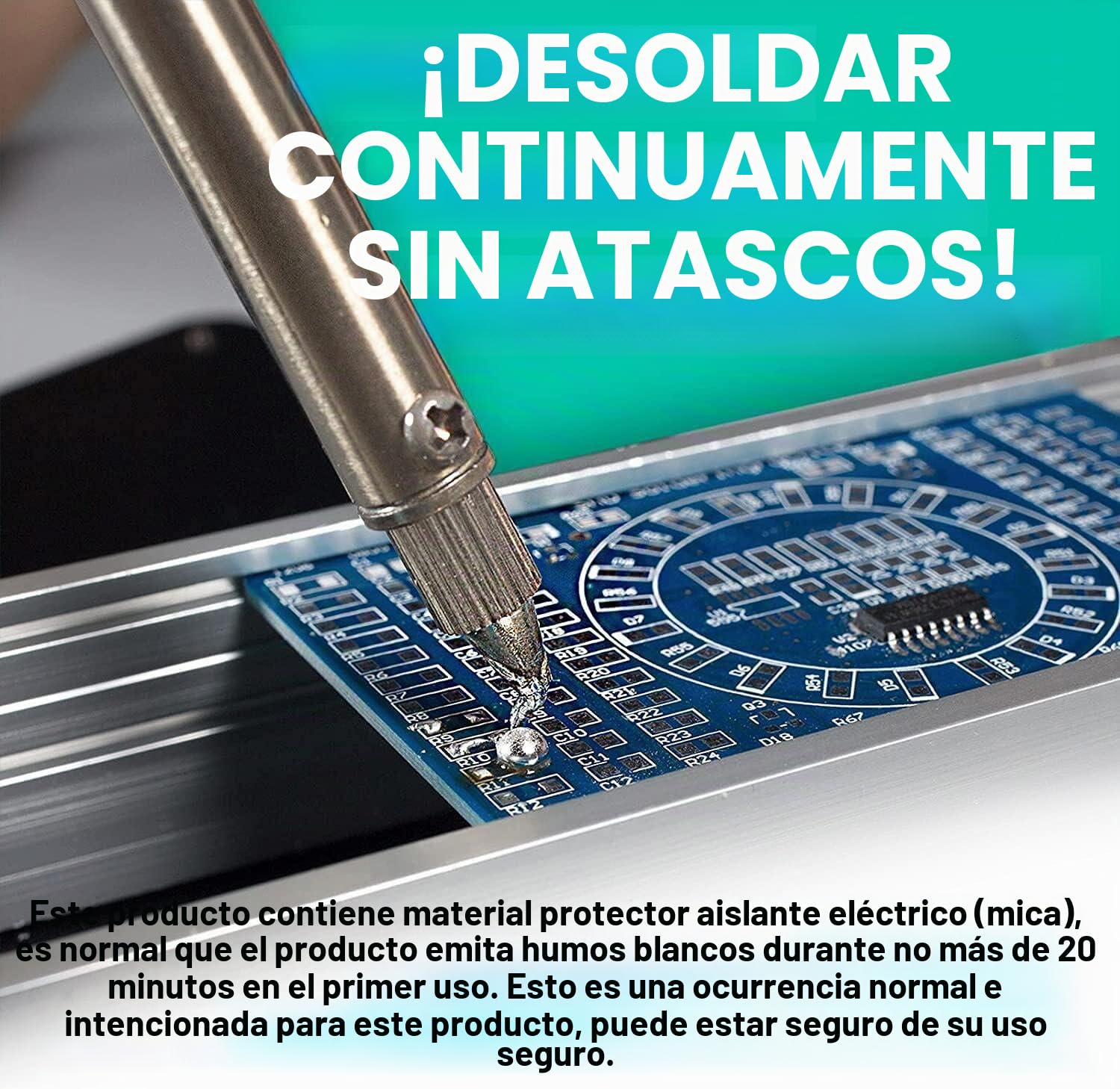 YIHUA 929D-V Bomba desoldadora de ventosa de soldadura por vacío eléctrica con mango de carga más corto y boquillas para desoldar 1.0 mm 1.2 mm 2.0 mm para desoldar por orificio pasante