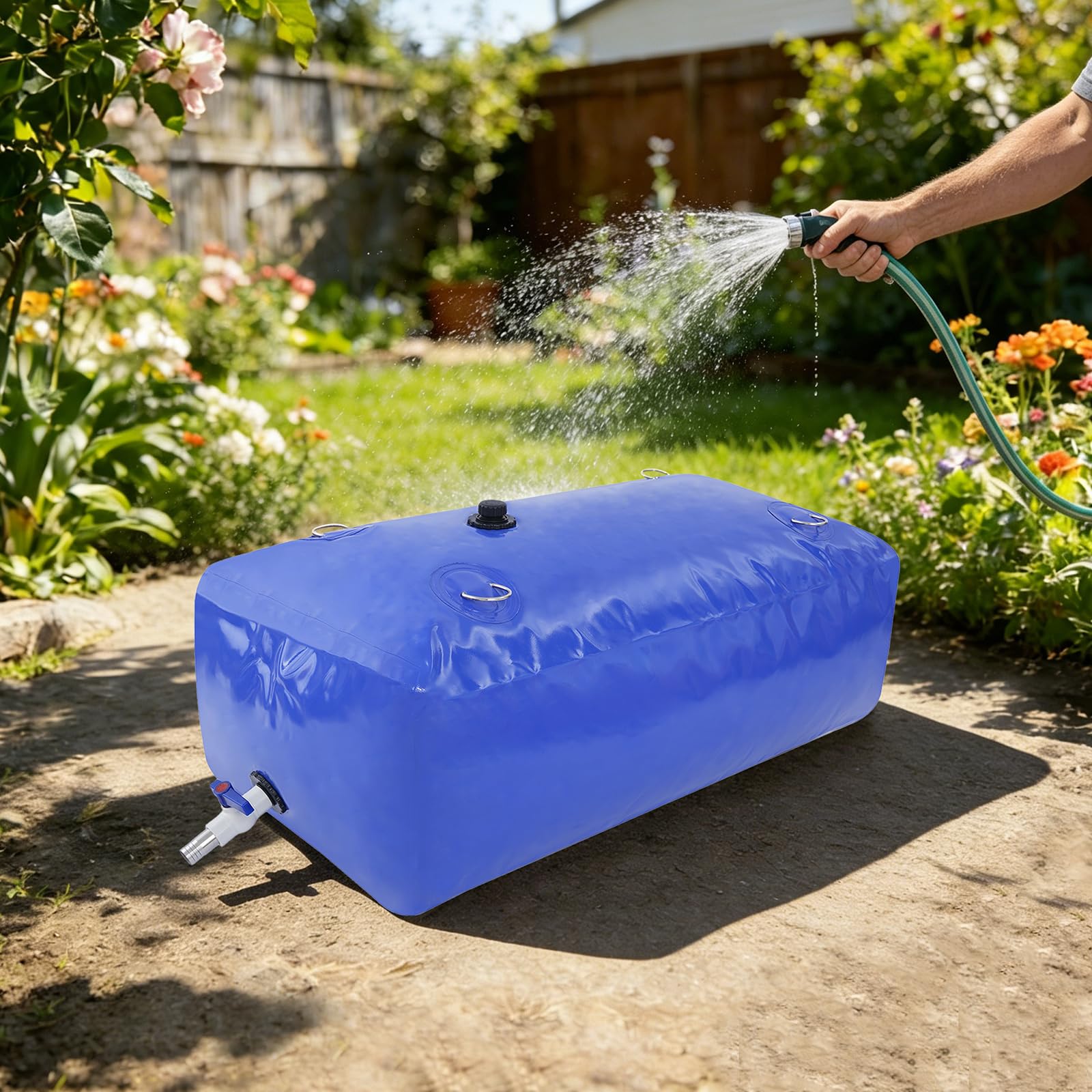 Bolsa de agua plegable de 240 l, bolsa de agua suave con válvula de bola de PVC, depósito de agua portátil grueso para colector de agua de lluvia, almacenamiento de agua para jardín, camping