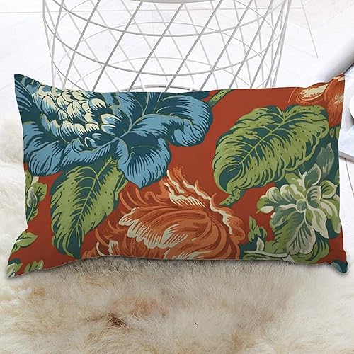 SILYHEART Funda de almohada lumbar con diseño floral azul sobre naranja, diseño de peonía, elegante, asiática, rústica, moderna, decorativa, para