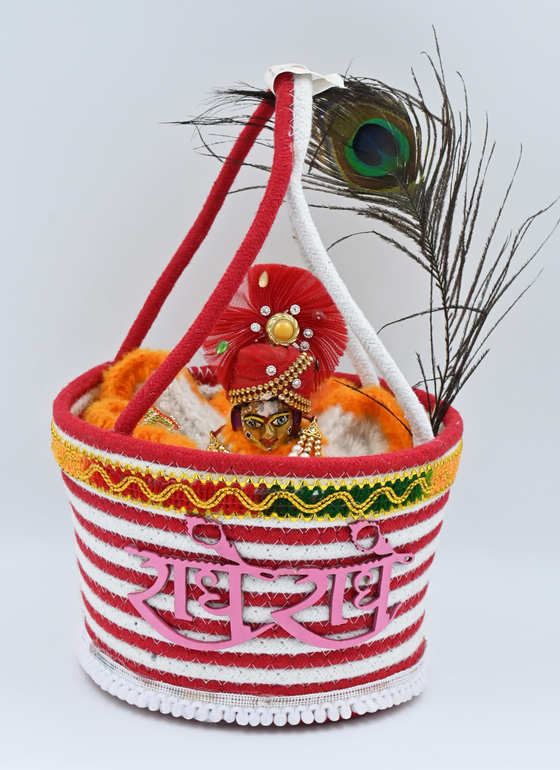vihs Bal Gopal Thakur ji Decorative Cary Basket/Daily Uses/Tokri with Suitable Handle for Travelling laddu Gopal relex Cotton Basket Multicolor Pack of 1 (Size: 0-5) Eco- Friendly-image-49