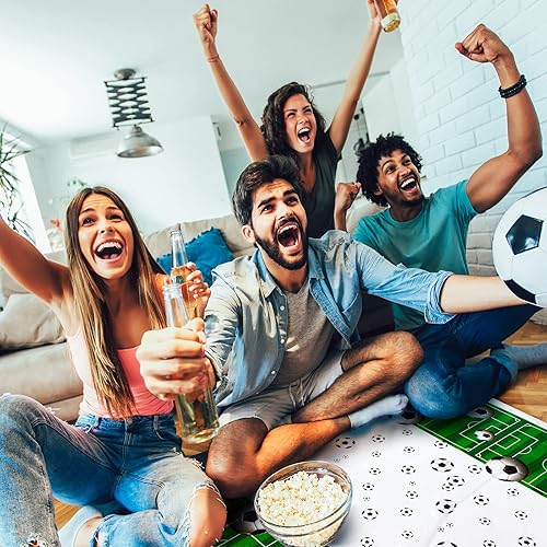 Miniatura 5 de Paquete de 4 manteles para fiestas de cumpleaños con temática de fútbol, manteles de plástico para pelota de fútbol, para decoración de fiestas al