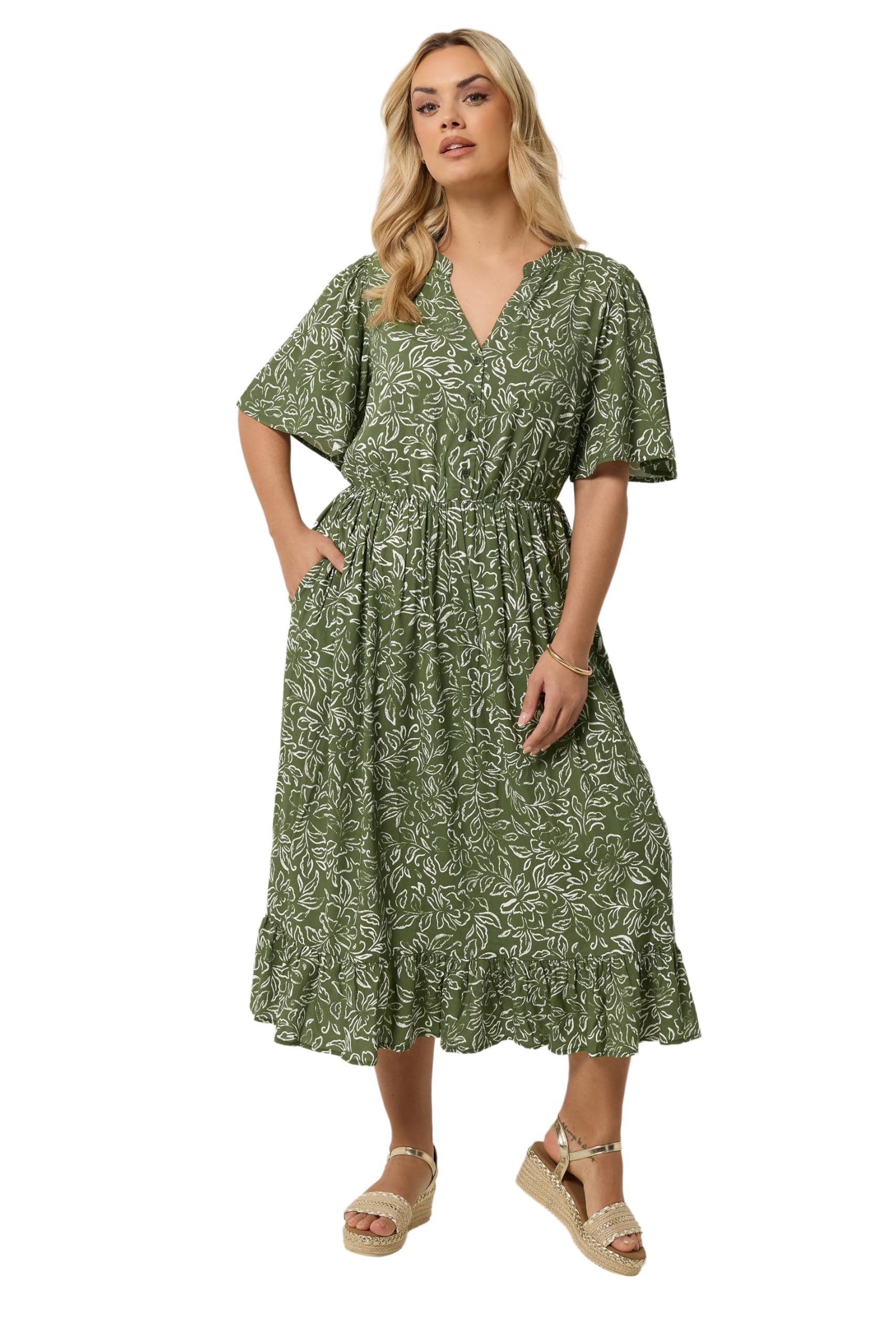 Yours Curve Green Floral Midi Dress - Women's - Plus Size Curve