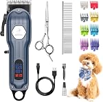 Dog Grooming Kit for Heavy Thick Hair&Coats,Low Noise Dog Hair Trimmer,Rechargeable Cordless Pet Shaver with Stainless Steel Blade, Dog Clippers for Grooming for Small Large Dogs Pets (Sliver)