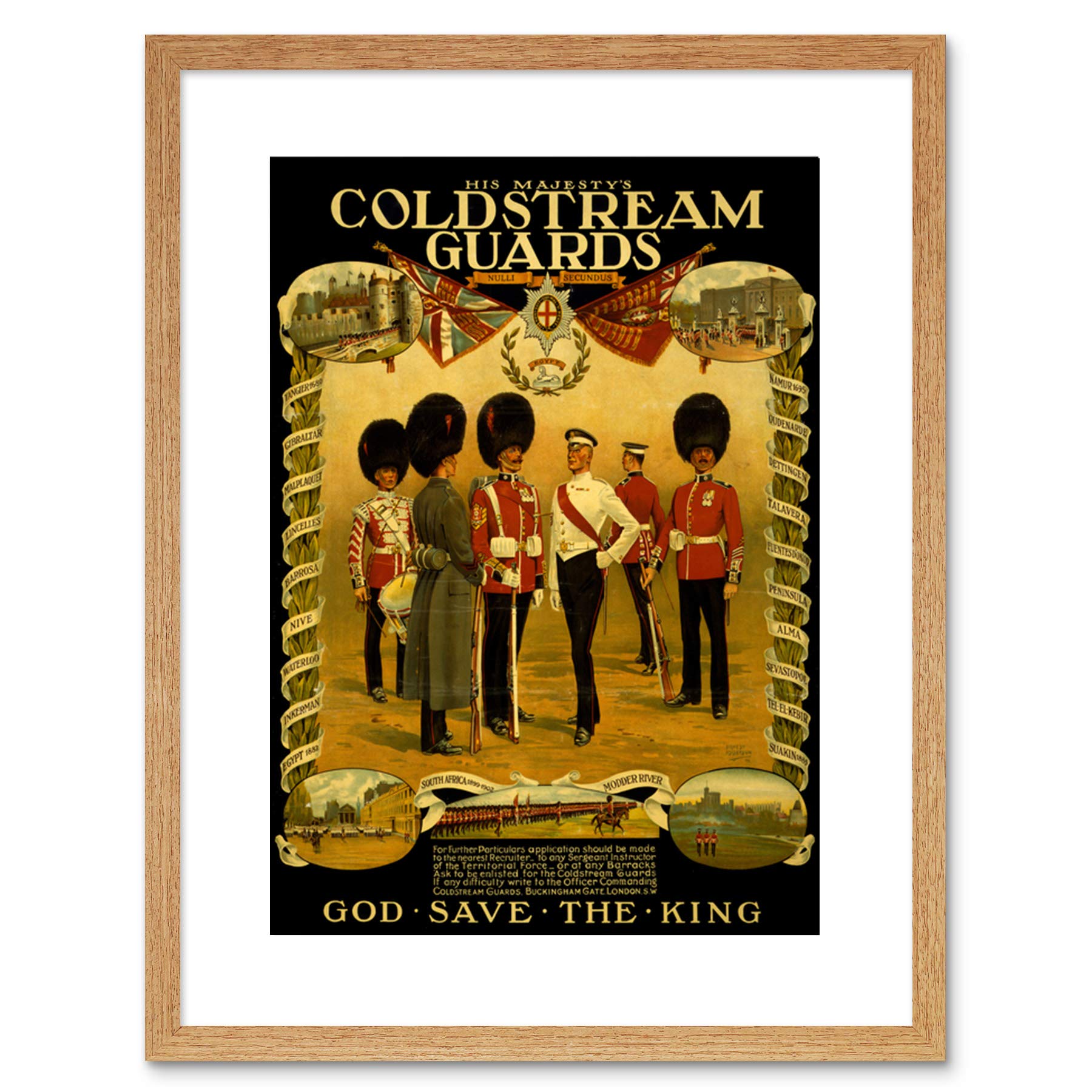 Wee Blue Coo Vintage Ad War WWI Britain Enlist Coldstream Guard King Framed Wall Art Print