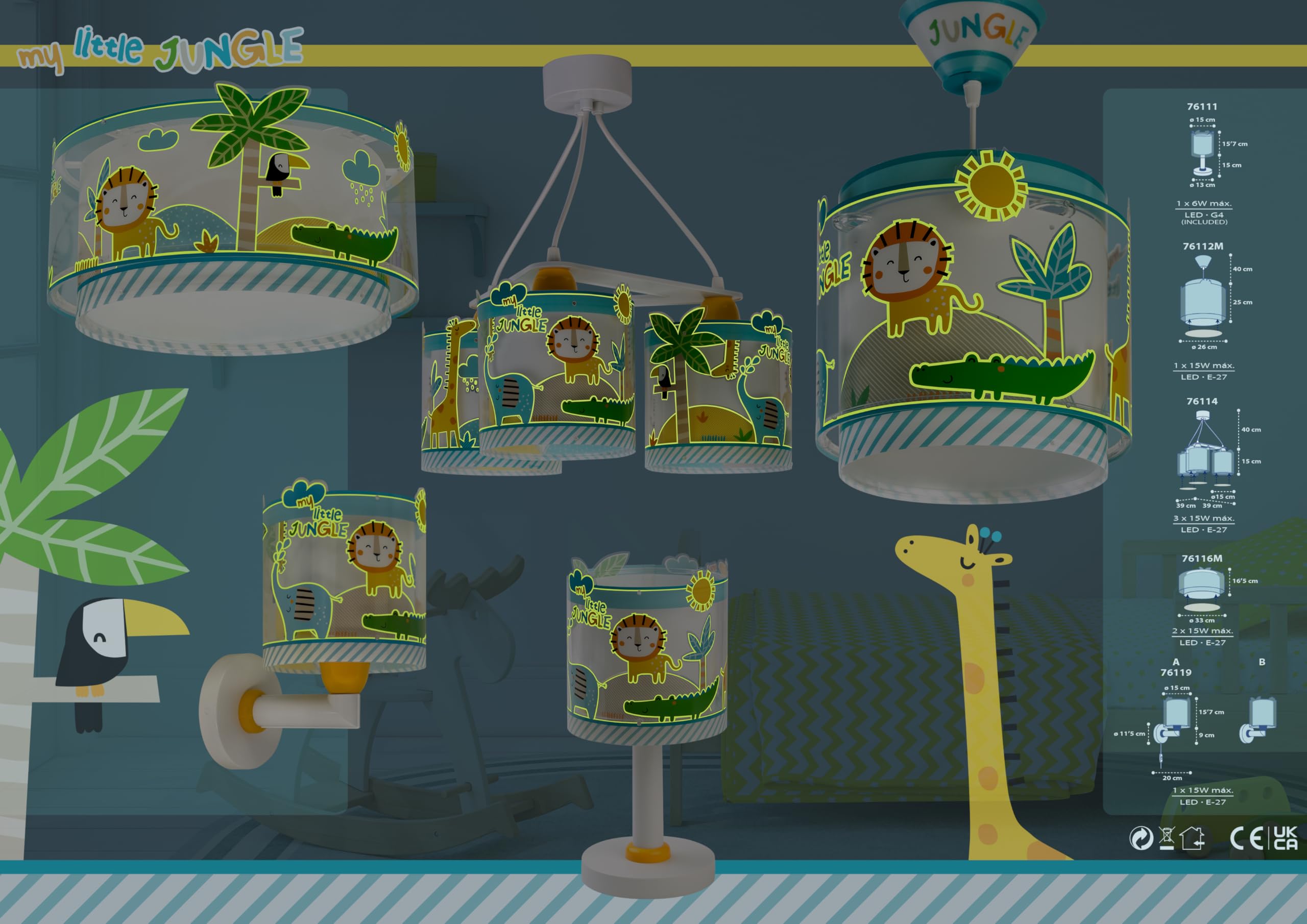 Dziecięca lampa sufitowa Dalber z 3 źródłami światła My Little Jungle Jungle Animals