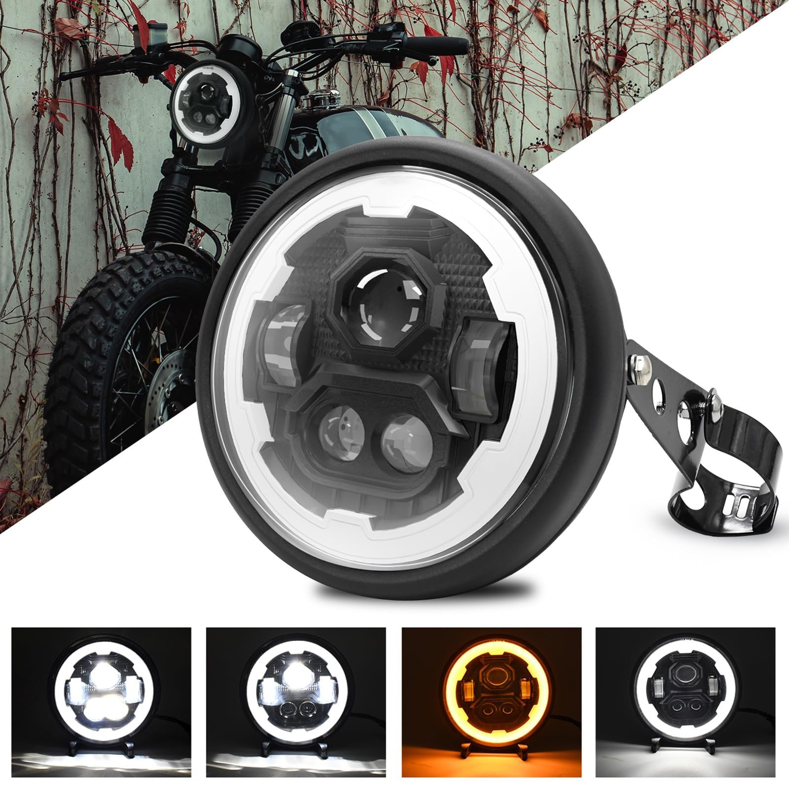 Dirt Bike Reflektor 7-calowy reflektor LED motocyklowy z obudową i kątem kierunkowskazów świateł drogowych/martwych(Type 1)