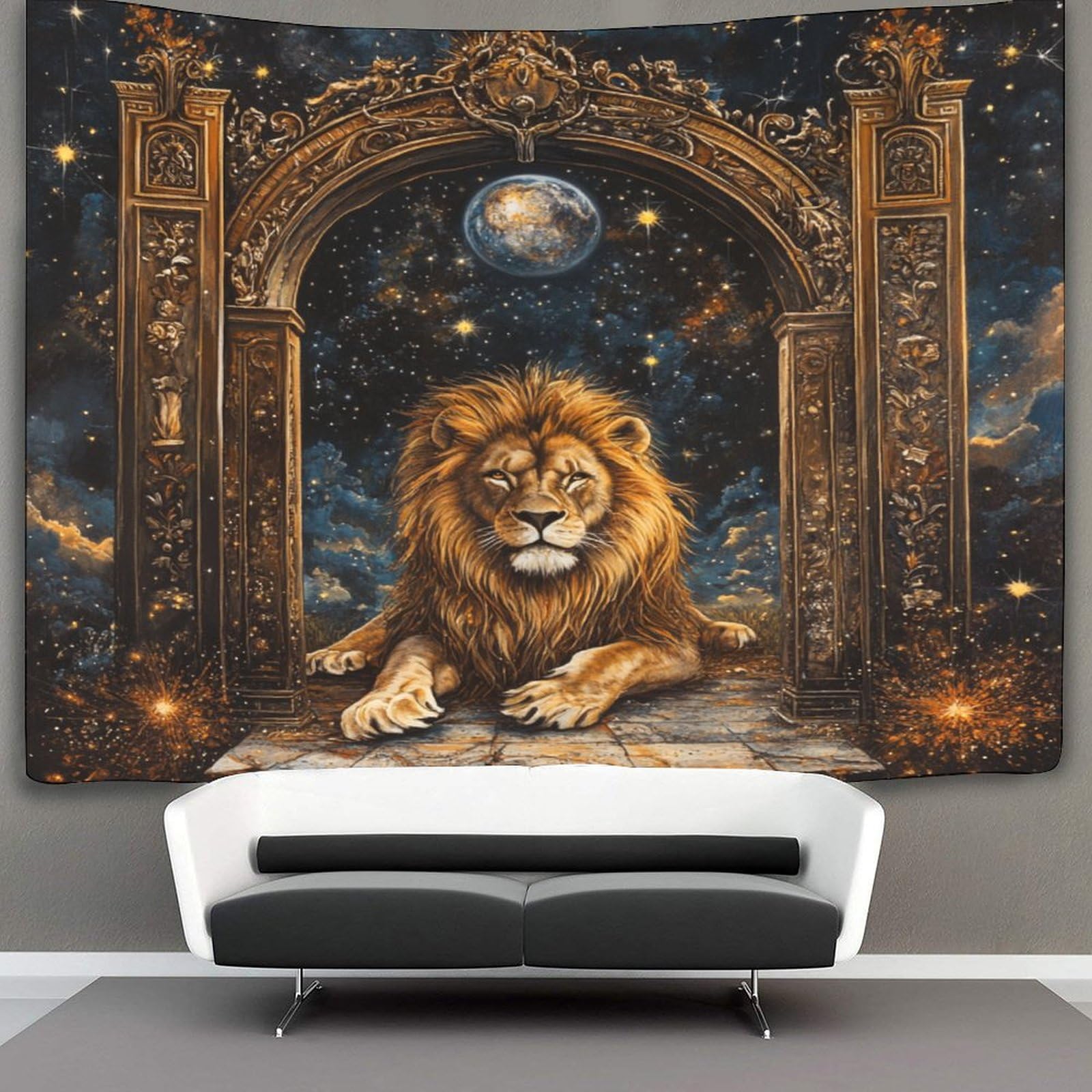 Kaiyun Style-2 Lion Gate Tapestry Bedroom Aesthetic - Indie Wall Room Decor Leo Wall Hanging,Wall Art 180Cmx230cm