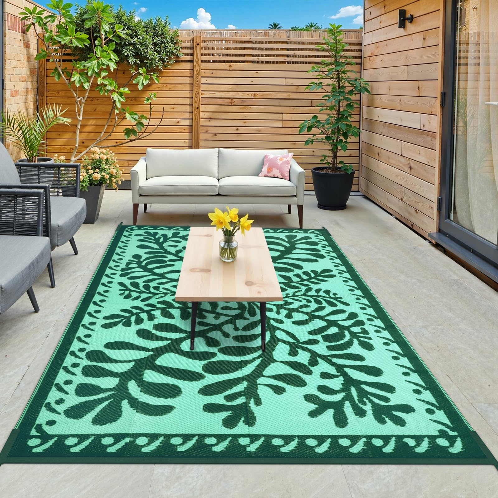 Anidaroel Outdoor Rugs 6x9 for Patios Clearance, Waterproof Reversible Plastic Straw Outside Area Rugs, Outdoor Camping Ma...